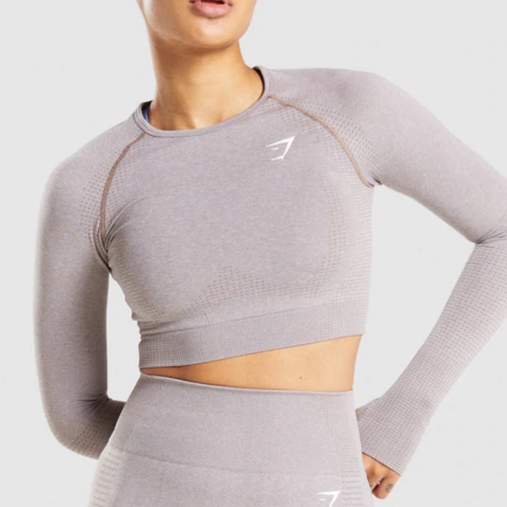 Gymshark Vital Seamless 2.0 Long Sleeve Crop in Taupe